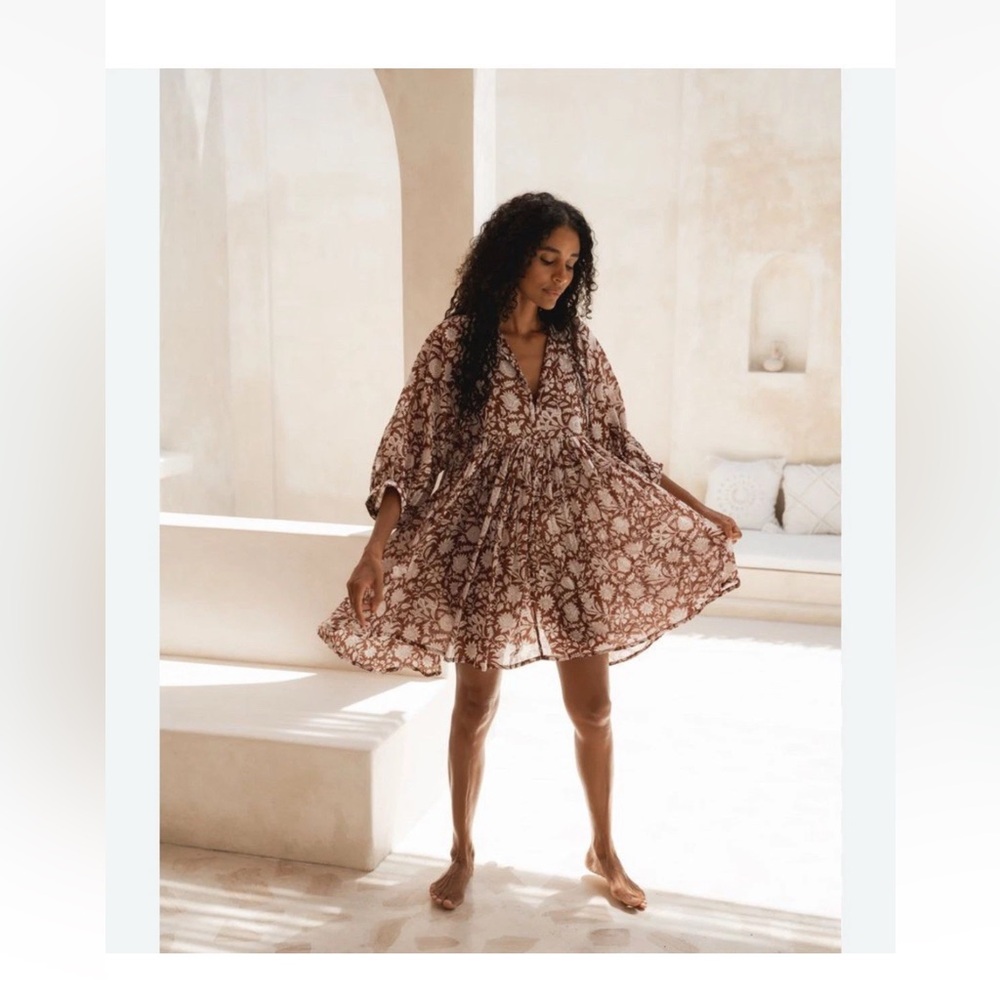 Daughters of India Brown Floral Mini Dress